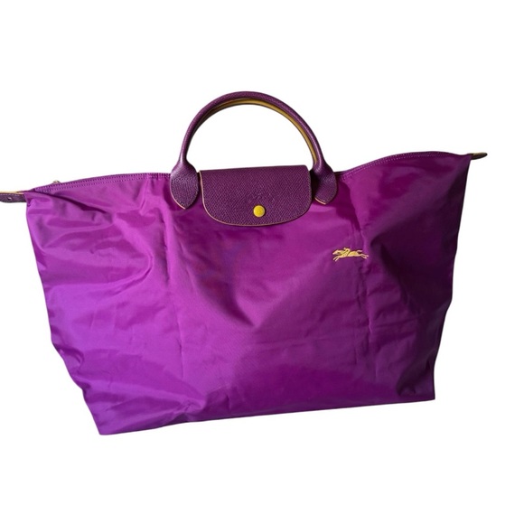 Longchamp Handbags - Longchamp Purple Nylon Tote bag with Gold Logo